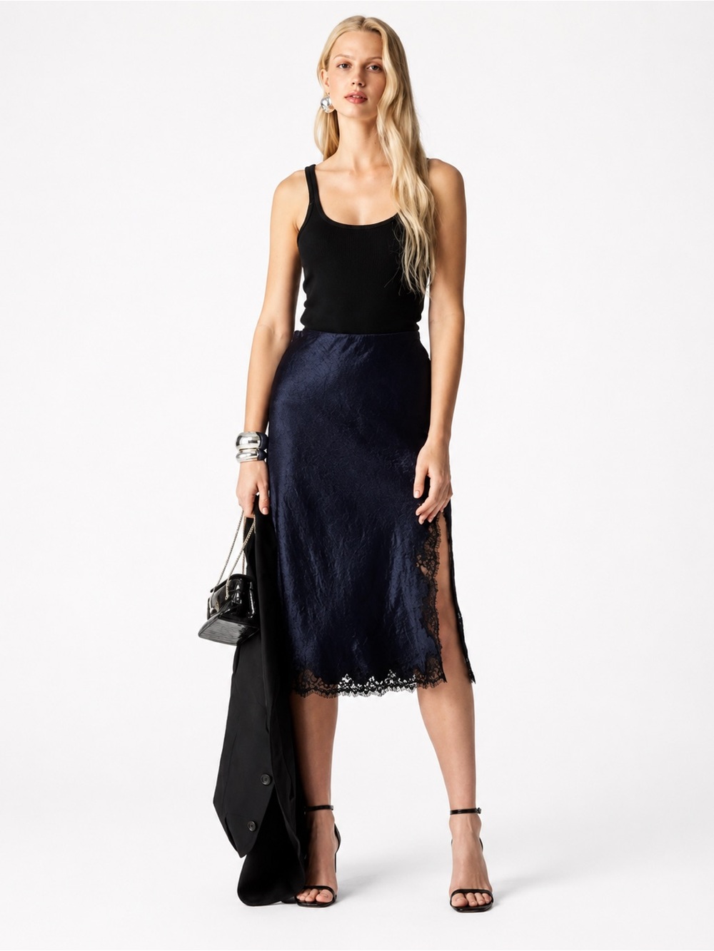 J. Crew Gwyneth lace-trim slip skirt in textured satin XXL